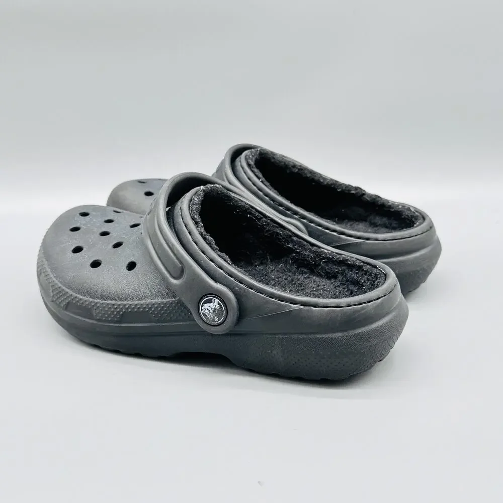 Crocs Shoes Kids 1 Gray Classic Lined Clog Fleece Fuzzy Slip On Comfort Casual